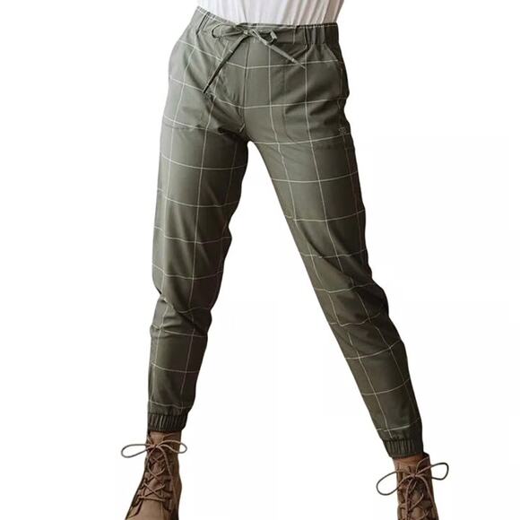 Pants Albion Windowpane Jetsetters Joggers On sage Green Women’s Size S - Picture 1 of 8